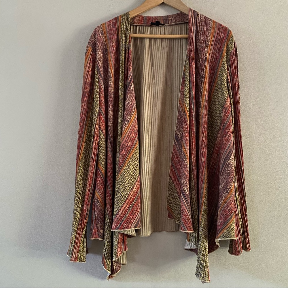Dor Dor Bohemian Color Stripe Open Waterfall Cardigan Silky Stretchy Siz…